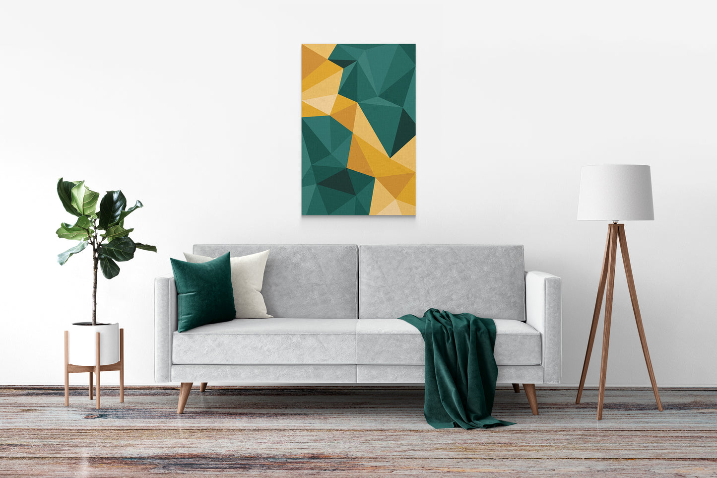 Abstract Canvas Wall Art | Yellow and Teal Harmony | #1